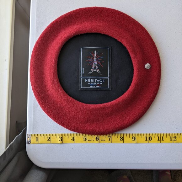 Laulhere unisex Heritage beret, 100% merino wool, red, made in France - Picture 6 of 8